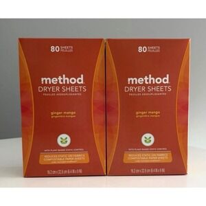 Method Paper Dryer Sheets Ginger Mango 80 Sheets Each - Lot of 2 - NEW Sealed